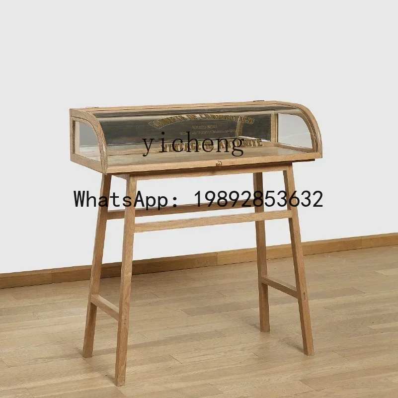 A2-2 solid wood tenon and mortise retro curved glass cabinet jewelry display cabinet museum glass cabinet living room decoration