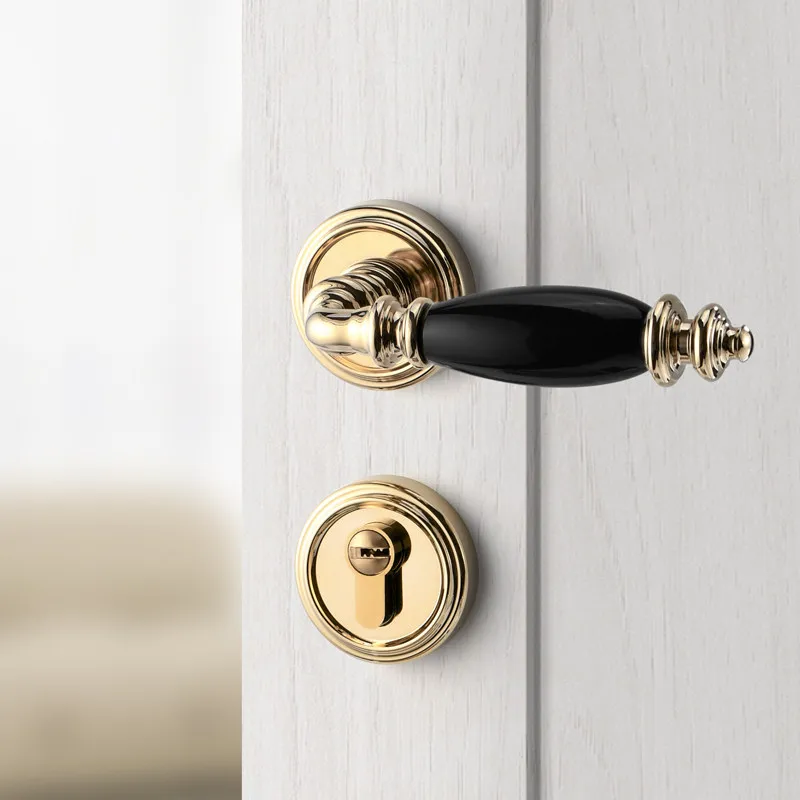 Gold bright chrome cream ceramic French antique room door lock bedroom wooden door handle American silent magnetic lock
