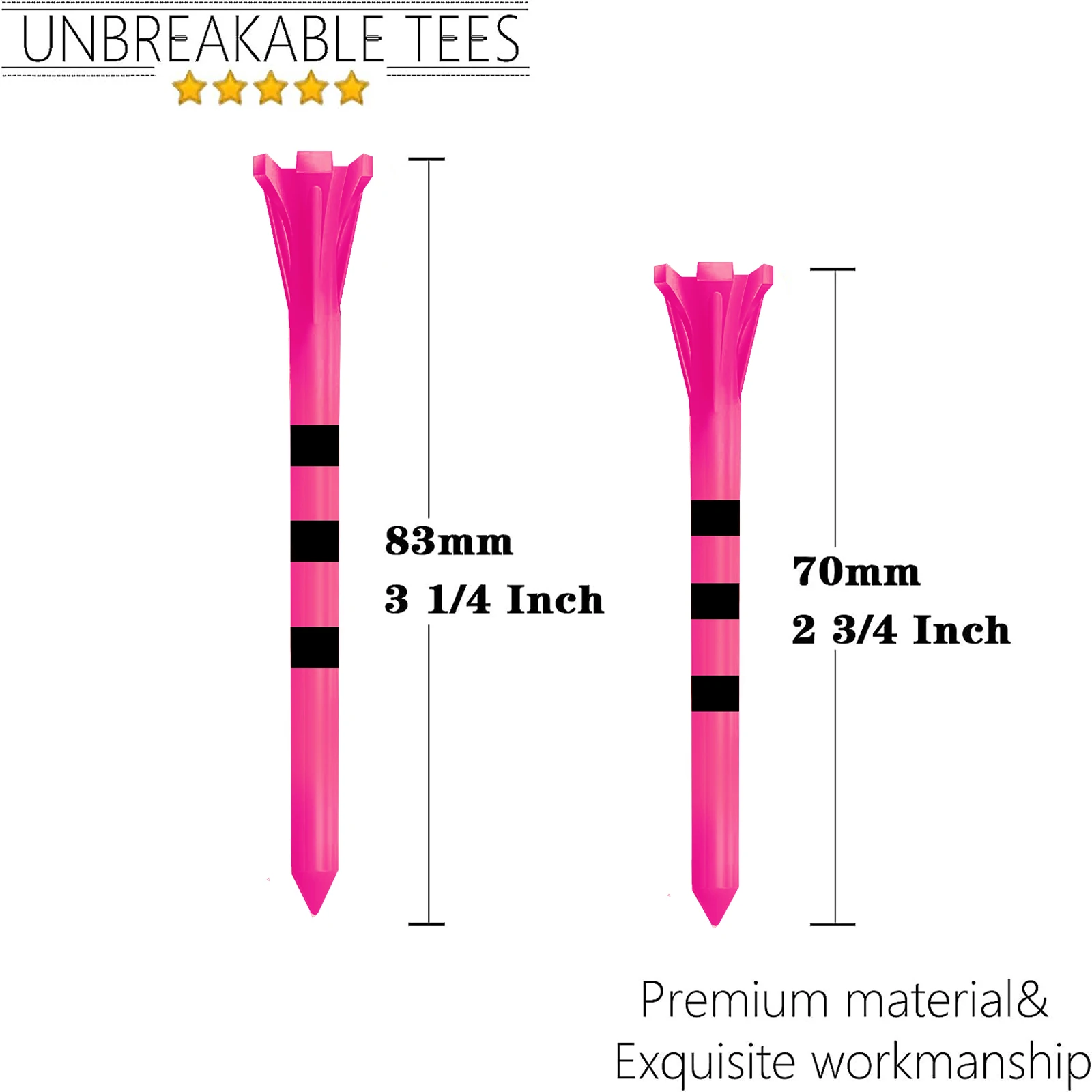 Golf Tees Plastic Unbreakable 5 Prongs Head Tee with Stripe Markers 50pcs,83mm70mm Long Ball Holder Low Friction Less Resistance