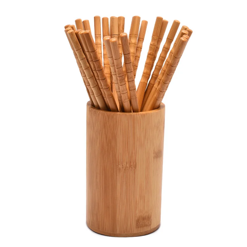 Carbonized Bamboo Chopsticks 5-Pairs Vase Shape Design Natural Nanmu Wood Chopsticks for Hot Pot Restaurant Use