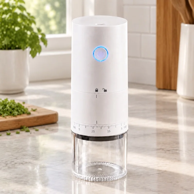 Compact USB-C Rechargeable Coffee Grinder with Durable Ceramic Burrs, Ideal for Barista-Grade Bean Grinding