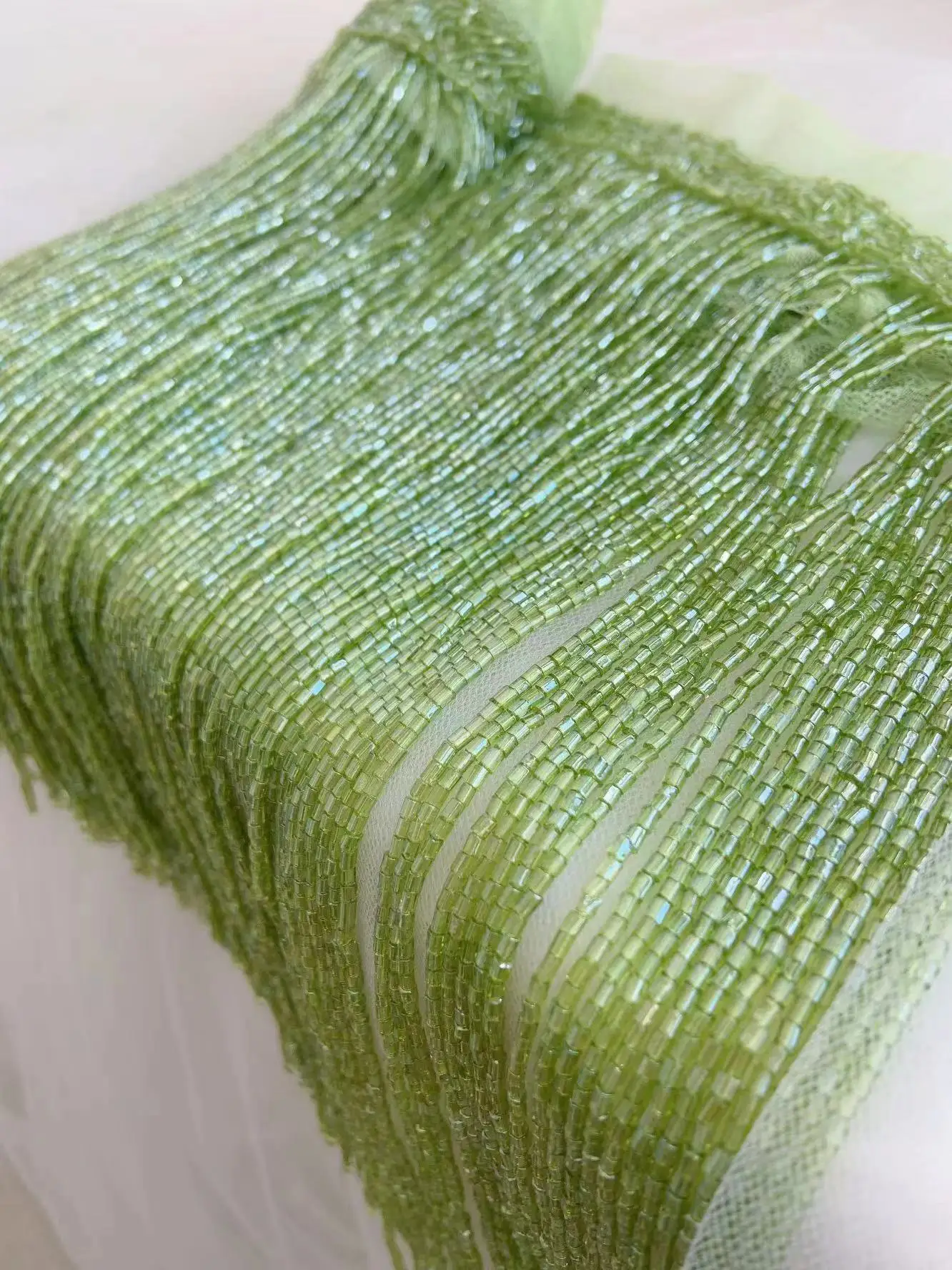 2 Yards Light Green Heavy Bead Fringe Trim Seed Tassel Tape for Sparkling Dance Decor,Haute Couture,Bags Sewing,Millinery Crafts