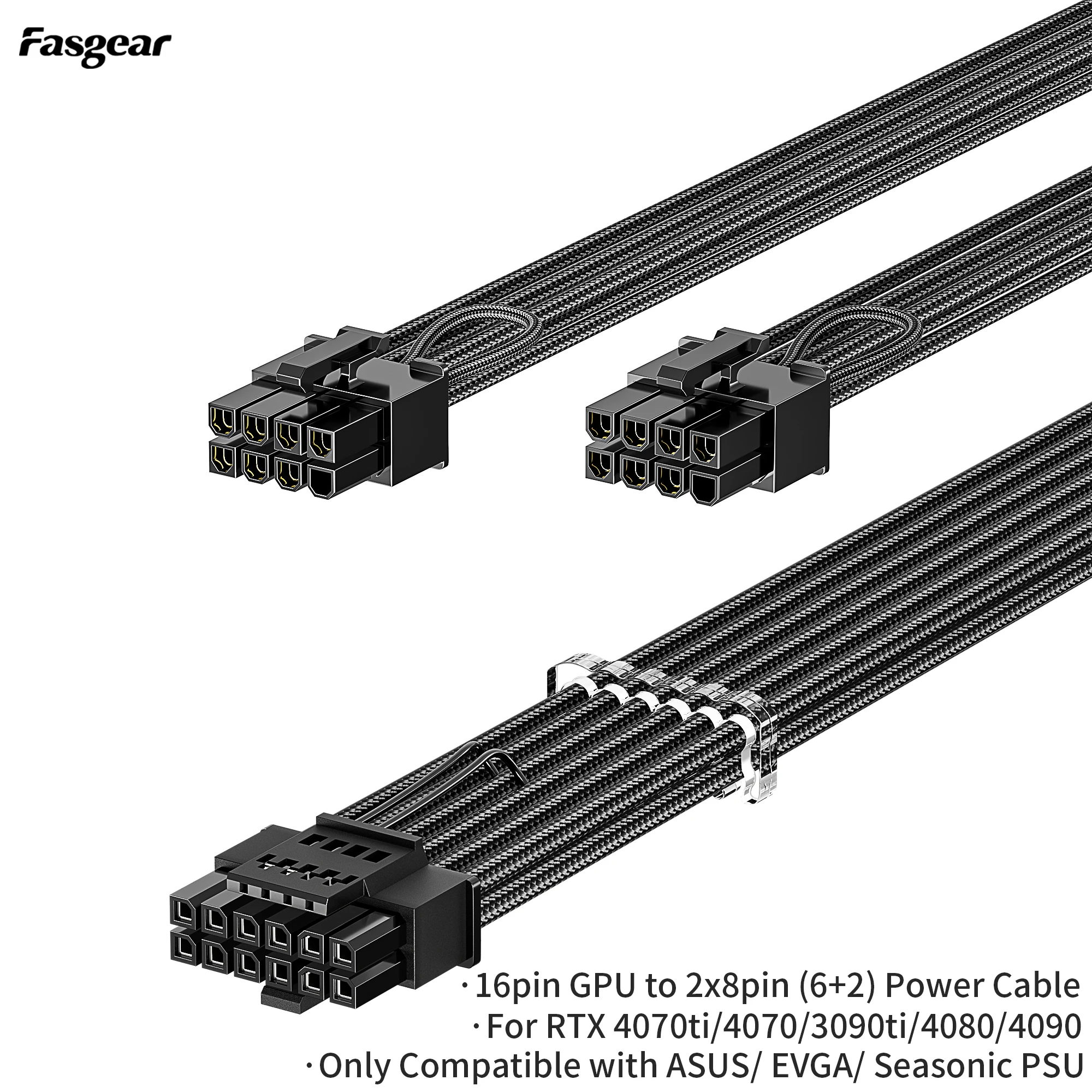 Fasgear PCIe 5,0 Cable de alimentación 70cm 12VHPWR conector para RTX 4070 4080 4090 Compatible con ASUS EVGA Seasonic fuente de alimentación totalmente Modular