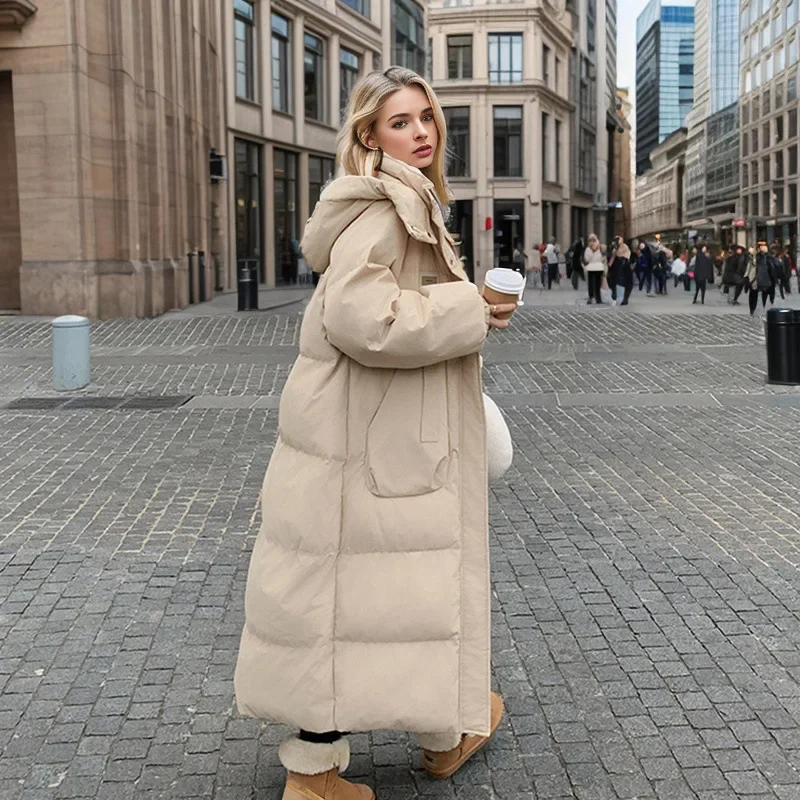 

Women's New Winter Jacket 2025 New Female Hooded Thicken Warm Cotton Jacket Women's 2 Pocket Casual Loose Long Jacket For Women