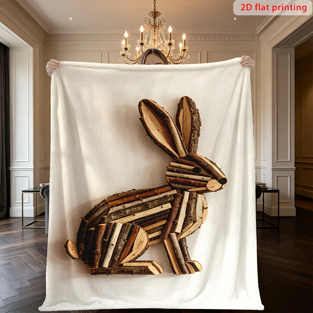 Large Plush Bunny Woodland Throw Blanket for Couch Decor Rustic Farmhouse Style Cozy Giant Rabbit Decor 150x200cm