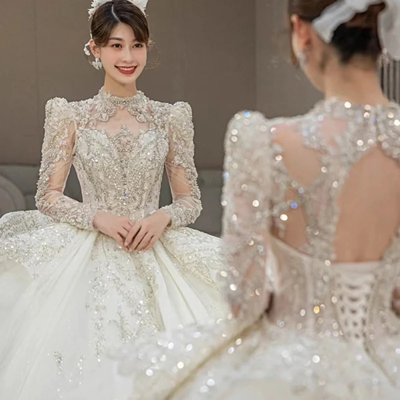 Melanie Luxury Niche Ball Gown Wedding Dress 2026 New Bride French Court Style Big Tail High Texture Long Sleeve Cover Arm