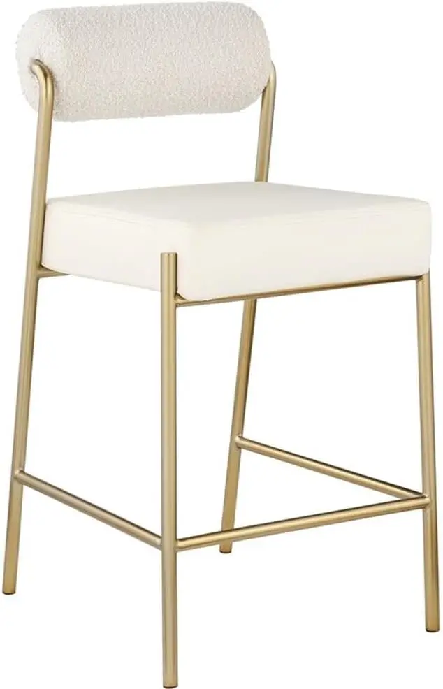 

Cream Modern Vegan Leather Counter Stool, 19' W x 22.5' D x 37' H, Contemporary Boucle Upholstered
