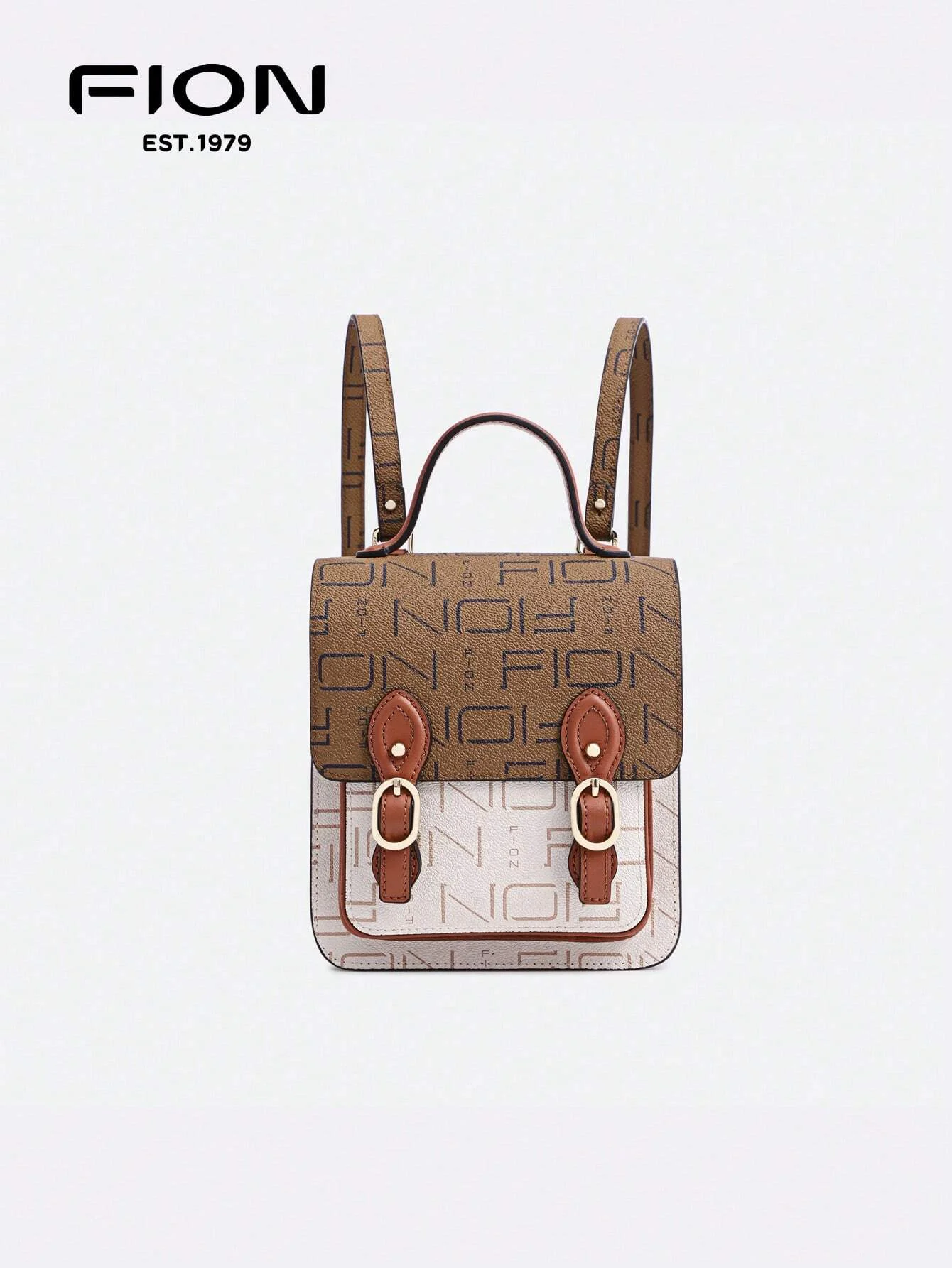 

Elegant Mini Backpack Women's PU Leather Bag Monogram Casual Backpack With Anti-Theft Design Double Belt Buckle