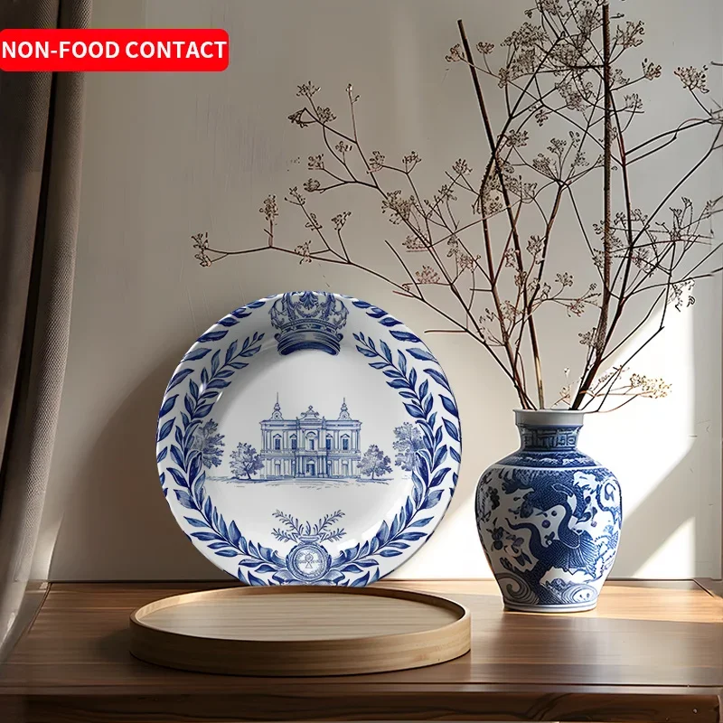 1pc European Crown Ceramic Decorative Plate - Non-Food Contact Artistic Home Decor, Vintage Style Round Tabletop Display with