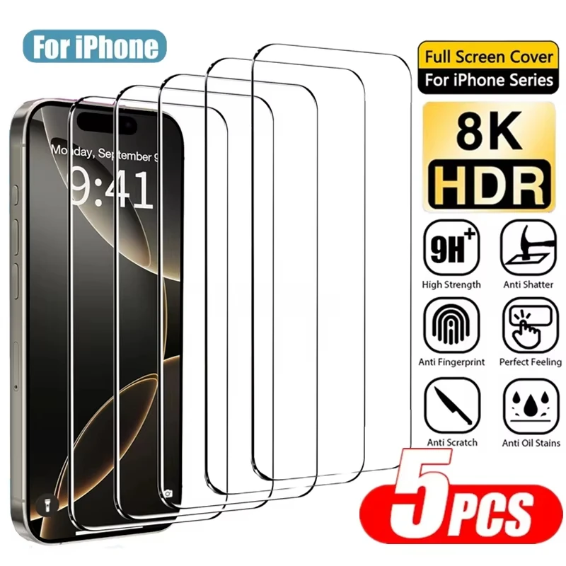 1-5PCS Screen Protector For iPhone 16 17 Pro Max 18 13 11 15 14 Plus 16E 12 Mini XR Xs X 7 8 Air 17pro Protective Tempered Glass