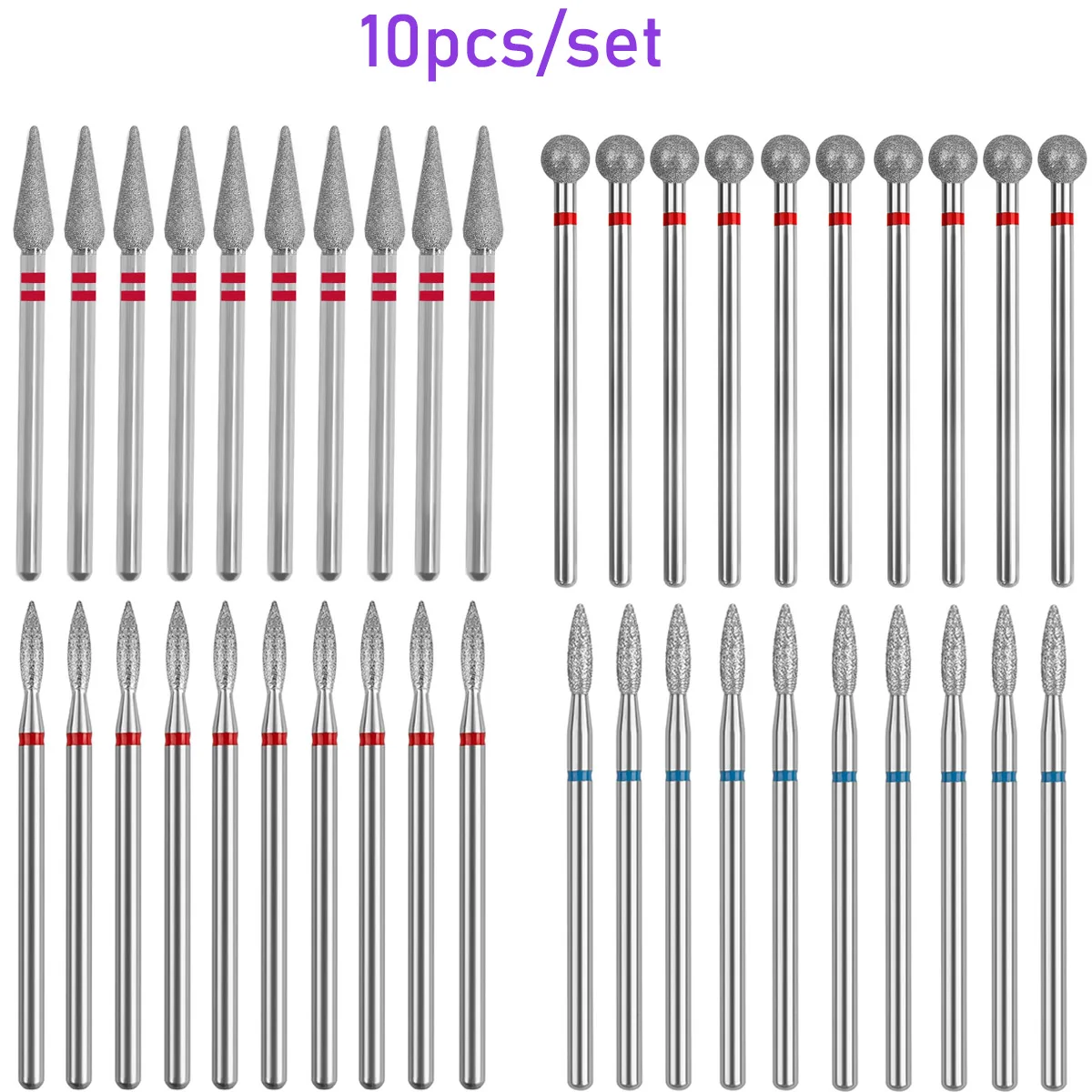 Jeu de forets à ongles en diamant, 10 pièces, fraises électriques pour manucure, bavure rotative, nettoyage des cuticules, accessoires de perceuse de manucure