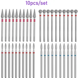 10PCS Diamond Nail Drill Bit Set Electric Milling Cutters For Manicure Rotary Burr Cuticle Clean Manicure Drill Accessories