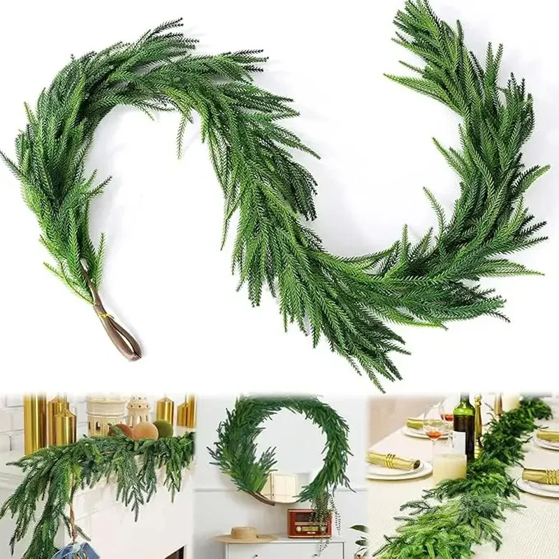 180 سنتيمتر أكاليل عيد الميلاد نورفولك الصنوبر جارلاند النباتات الاصطناعية فو الخضرة الكرمة للمنزل الجدول عيد الميلاد مهرجان الديكور