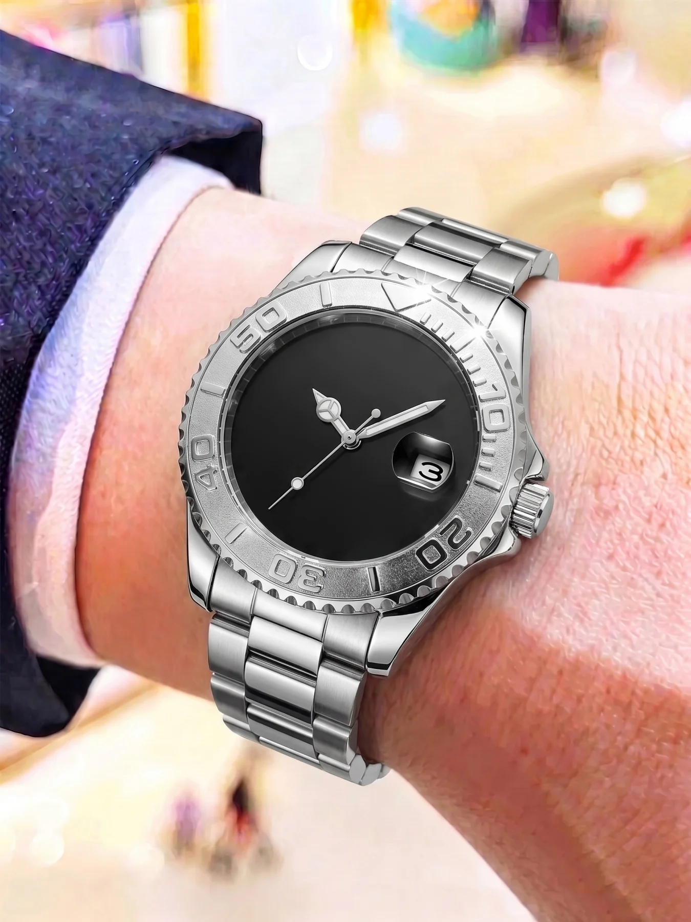 Minimalist non-scaled men's quartz watch, steel strap dive-style wristwatch, calendar, waterproof, luminous, men's business casual watch, trendy watch for students and young men