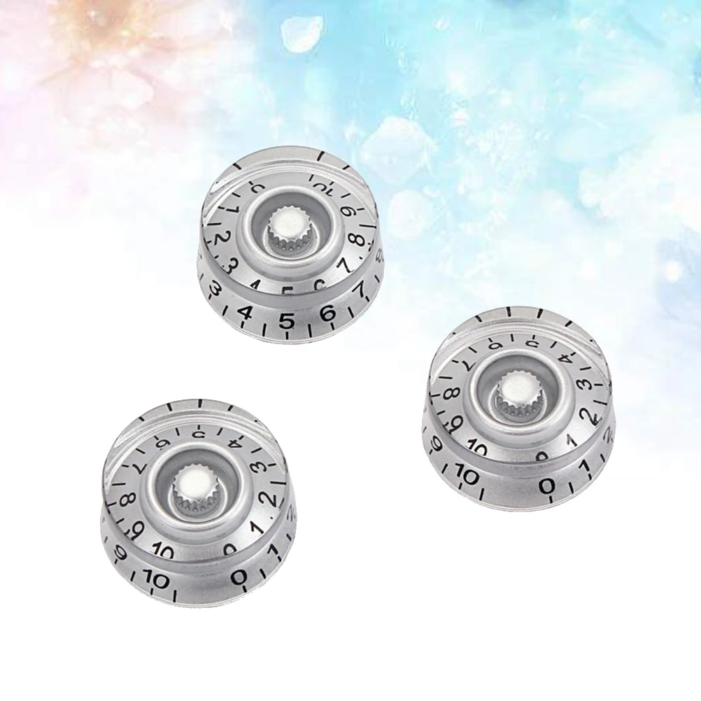 

3 pcs Large Round Silver Knobs Durable Plastic Easy Install Guitar Volume Tone Control Electric Vintage Style Car Interior