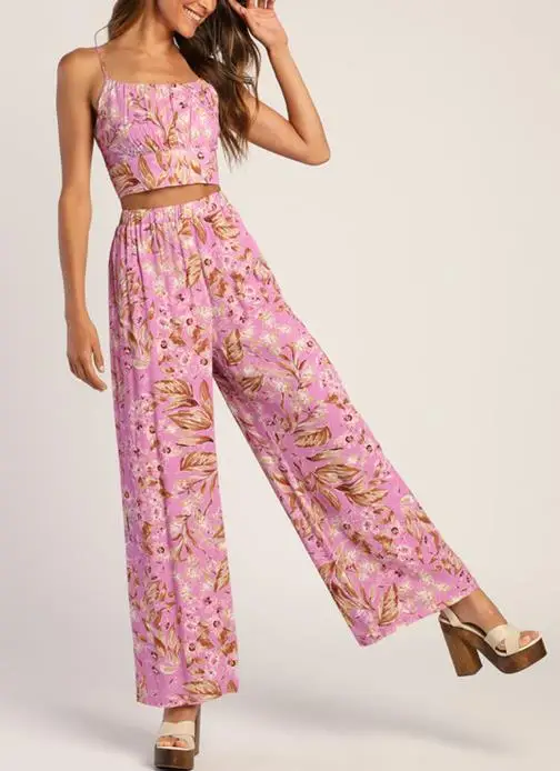

New Casual Suit Sexy Camisole Vest High Waisted Printed Wide Leg Pants Set