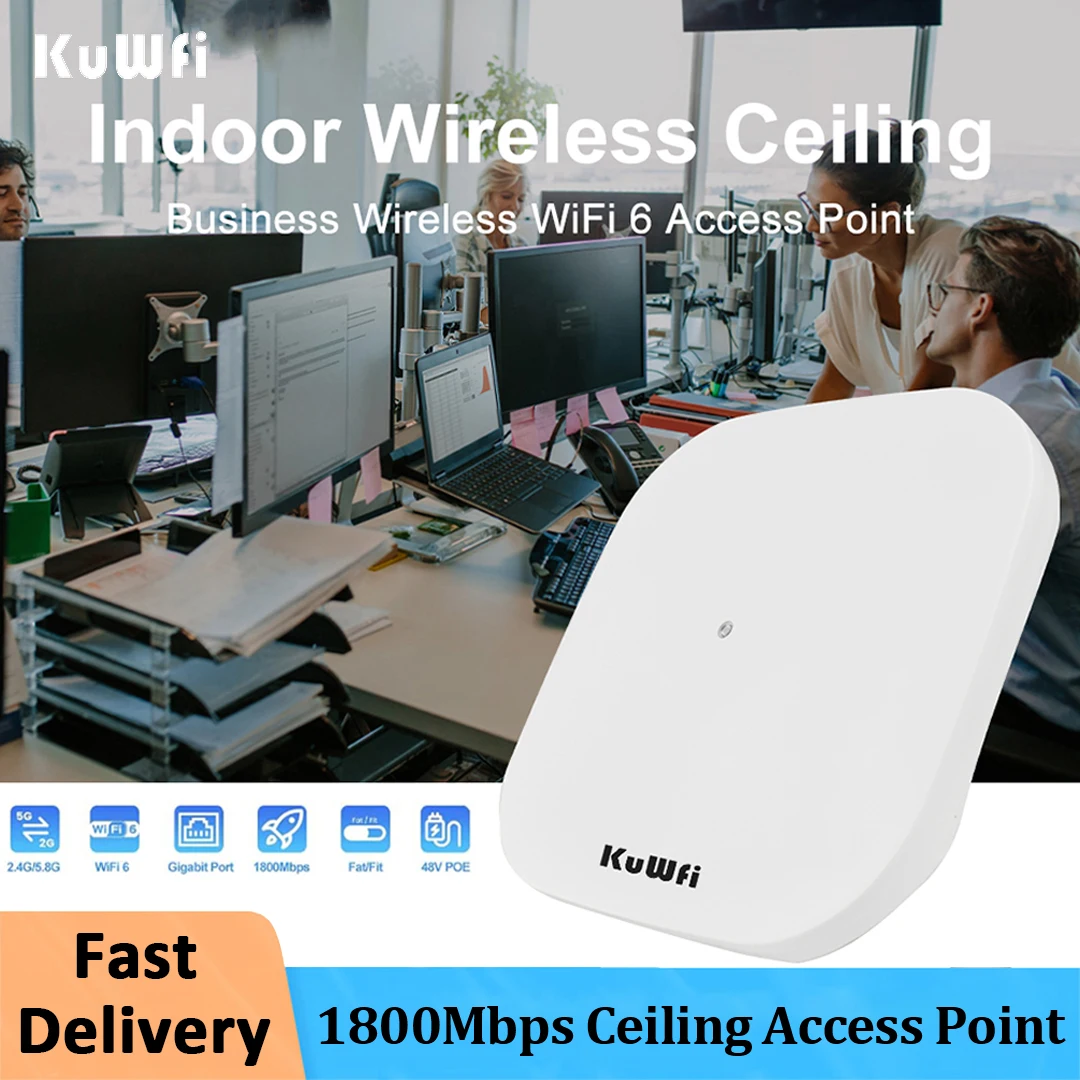 

KuWFi WiFi6 Ceiling AP 1800Mbps Dual Band WiFi Access Point 5.8G &2.4G Wireless AP Wifi Coverage With 48V POE Power