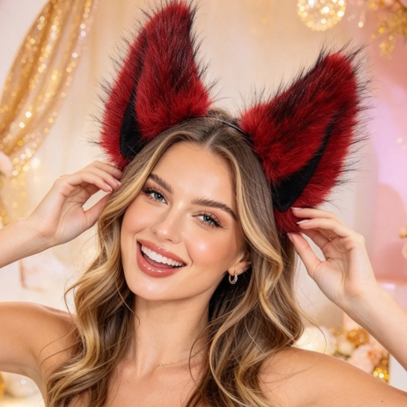 Adjustable Fur Wolf Ear Hair Hoop Cosplay Headband For Halloween Masquerade Role Play Photo Shooting