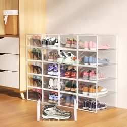 6pcs/Set Fold double door frame Plastic Shoes Case Transparent Drawer Case Plastic Shoe Boxes Stackable Box Shoe Organizer