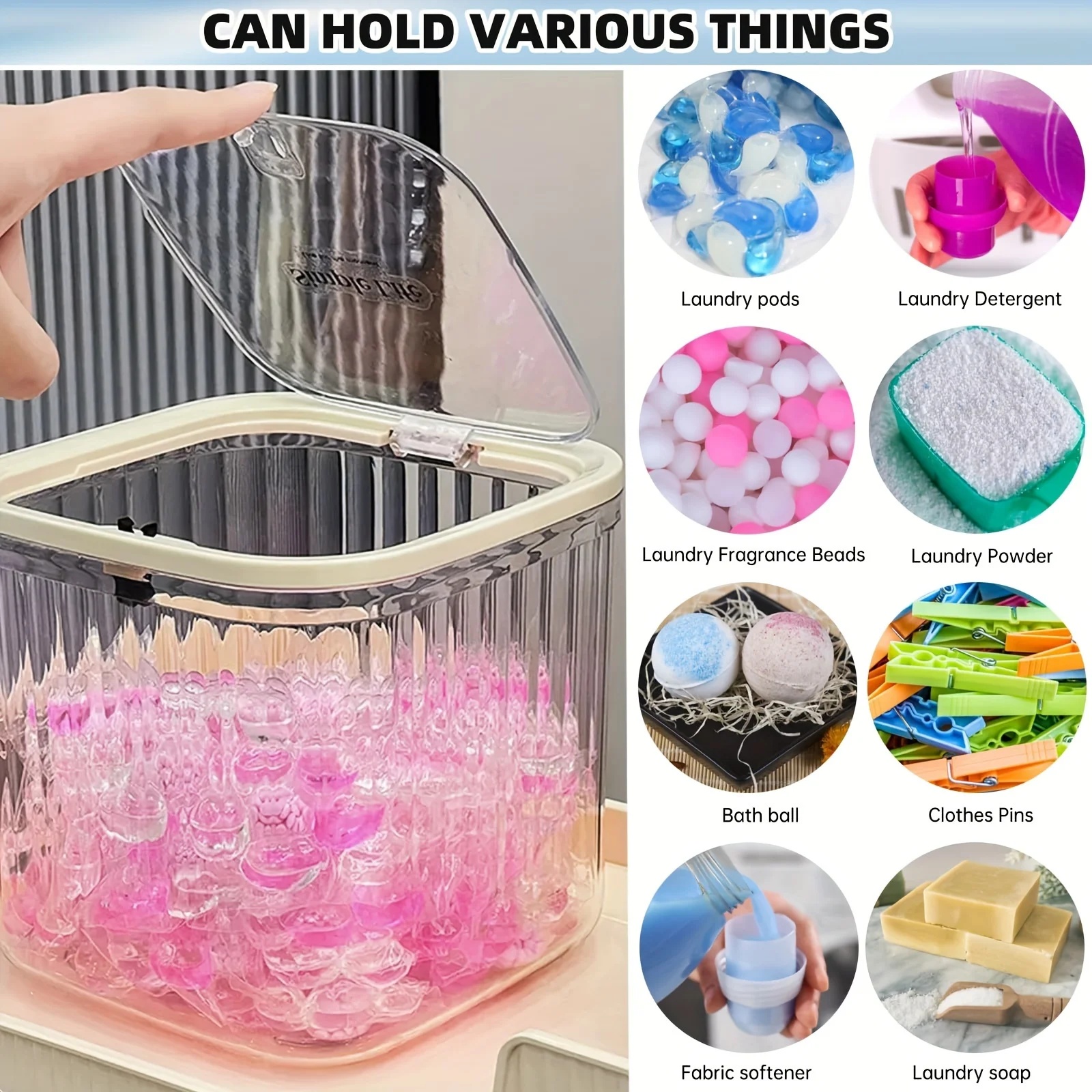 Laundry Capsule Container, 100 oz Laundry Detergent Container with Scoop,  Jar with Seal and Pop-Up Lid