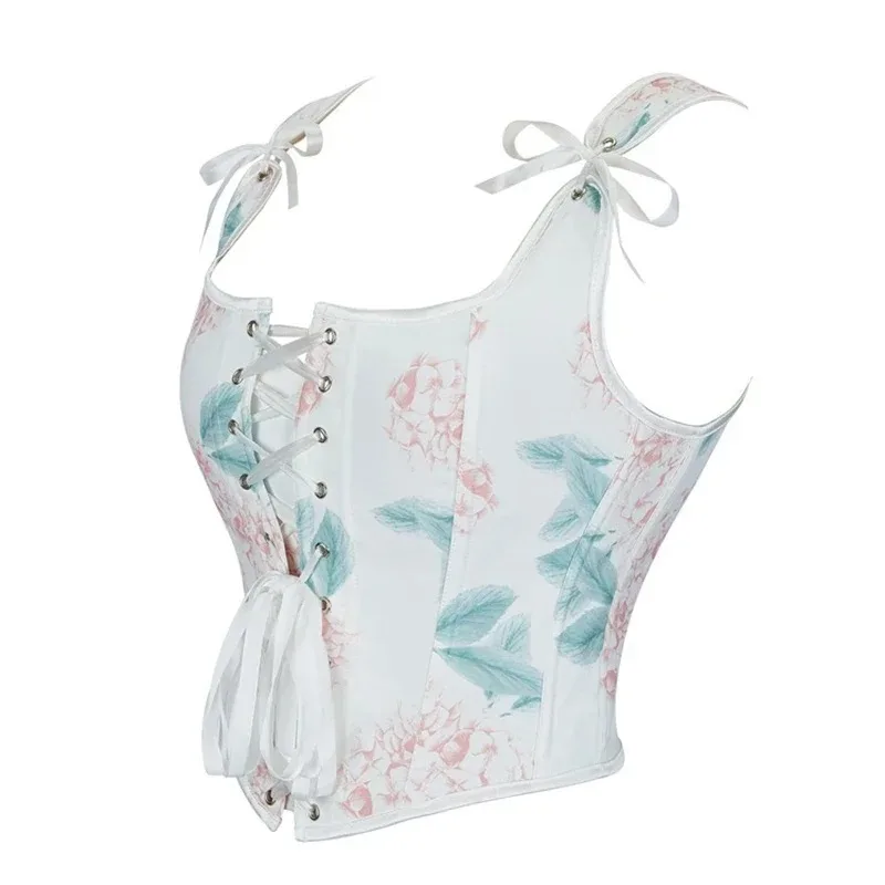 

Белый винтажный жаккардовый жилет, женский топ на шнуровке спереди, топы, одежда, сексуальный корсет, женское корректирующее белье