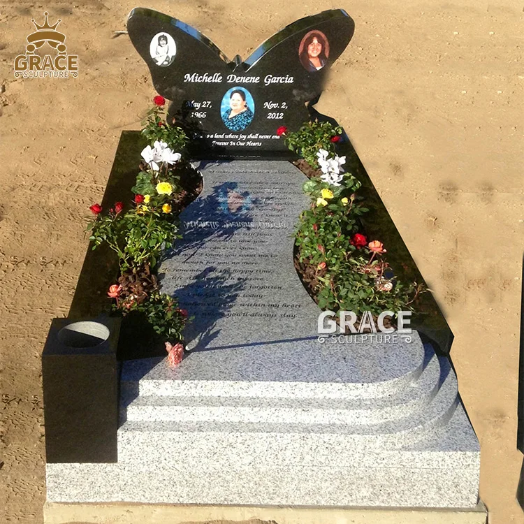 

Black Large Size Butterfly Granite Tombstone Monument Hand Carving Headstone