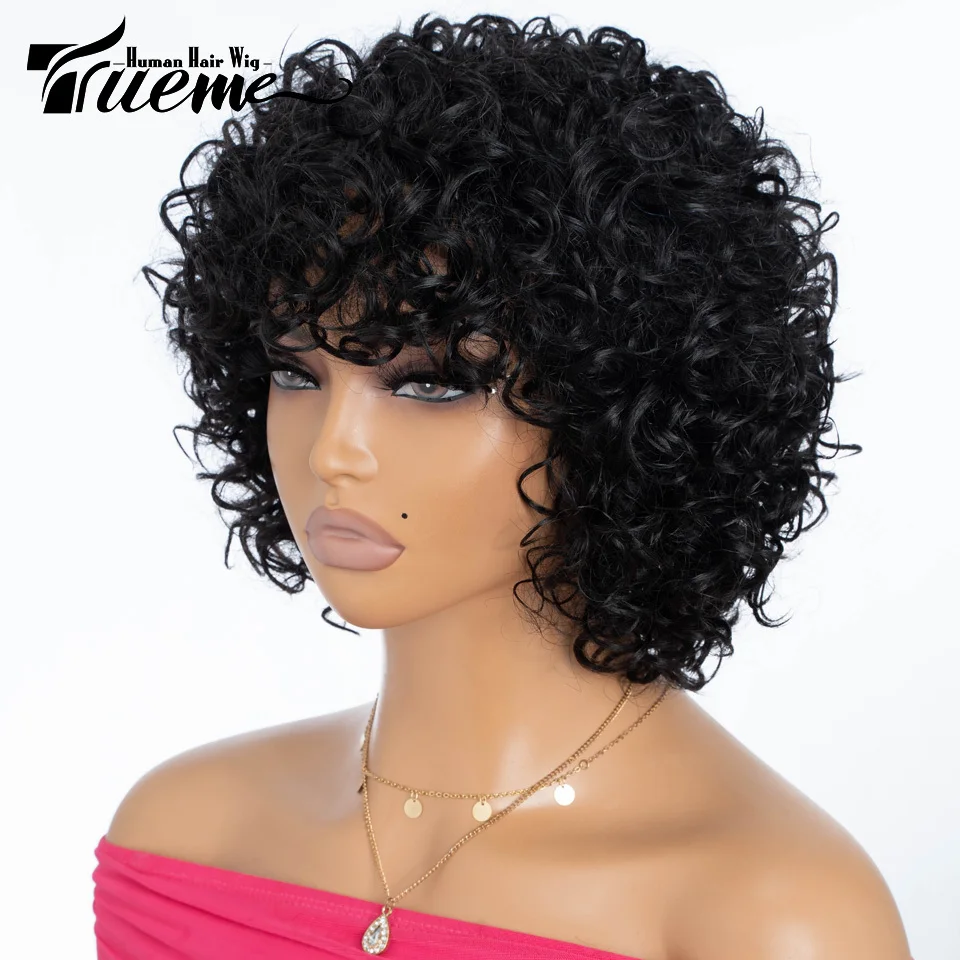 

Trueme Short Curly Bob Wig Human Hair Wigs Colored Brazilian Human Hair Wig For Women Ombre Hair Bouncy Curl Full Wig For Women