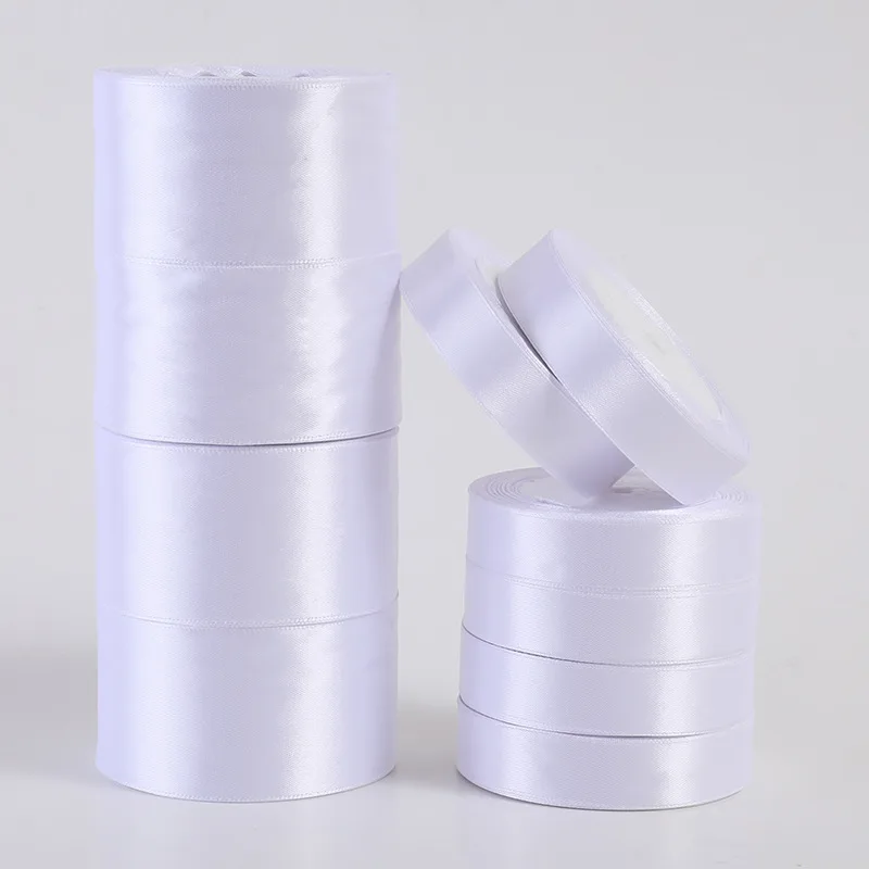 1pc 6-10-12-15-20-25-50mm (25 yards/roll) White Satin Ribbon Gift Bow for Crafts DIY Wholesale Gift Wrapping Christmas ribbons