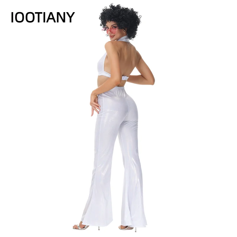 I1 Halloween Retro 70s Hippie Cosplay Costume for Women Fancy Disguise Clothing Party Night Club Disco Stage Performance Dancing