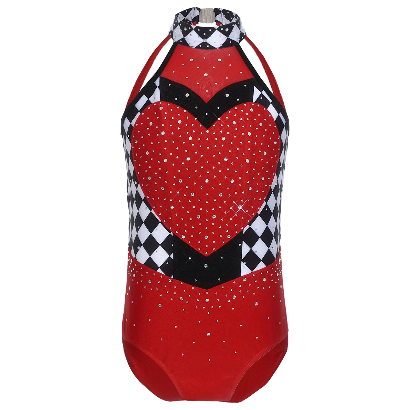 Children Girls Heart Queen Circus Ringmaster Dress Up Costume Ballet Dance Skating Gymnastics Leotard for Carnival Cosplay Party