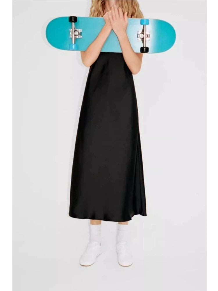 Ele Bla Zijde Satijn Strapl Dr Lente 2024 Dames Faion Ba Sexy Jurk Lange Rok zonder Sve X-ape