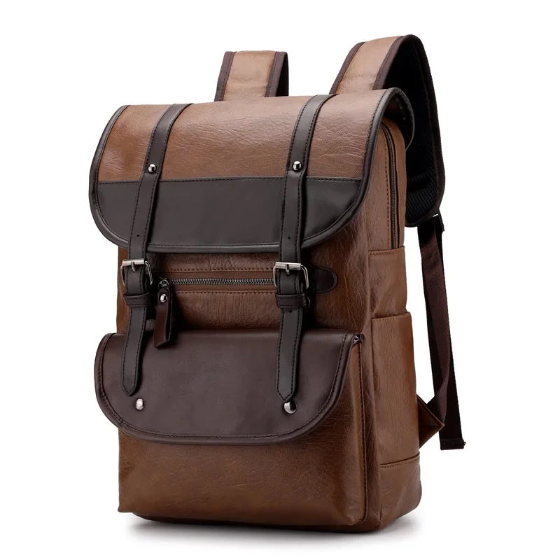 

gsVintage Laptop Leather Backpacks for School Bags Men PU Travel Leisure Large Capacity Waterproof Backpacks Students Schoolbag