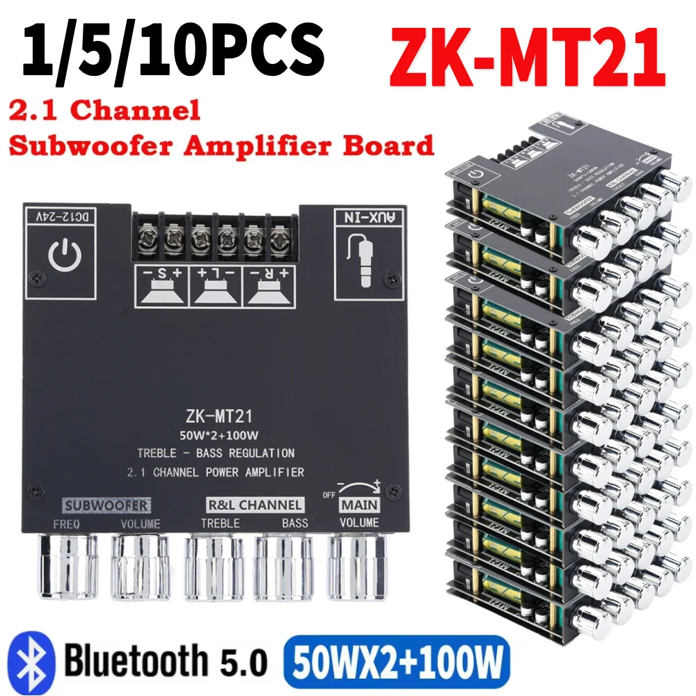 ZK-MT21 2.1 Channel Subwoofer Digital Power Amplifier Board Bluetooth 5.0 CS8673E 2*50W+100W Power Audio Stereo Amplifier Board