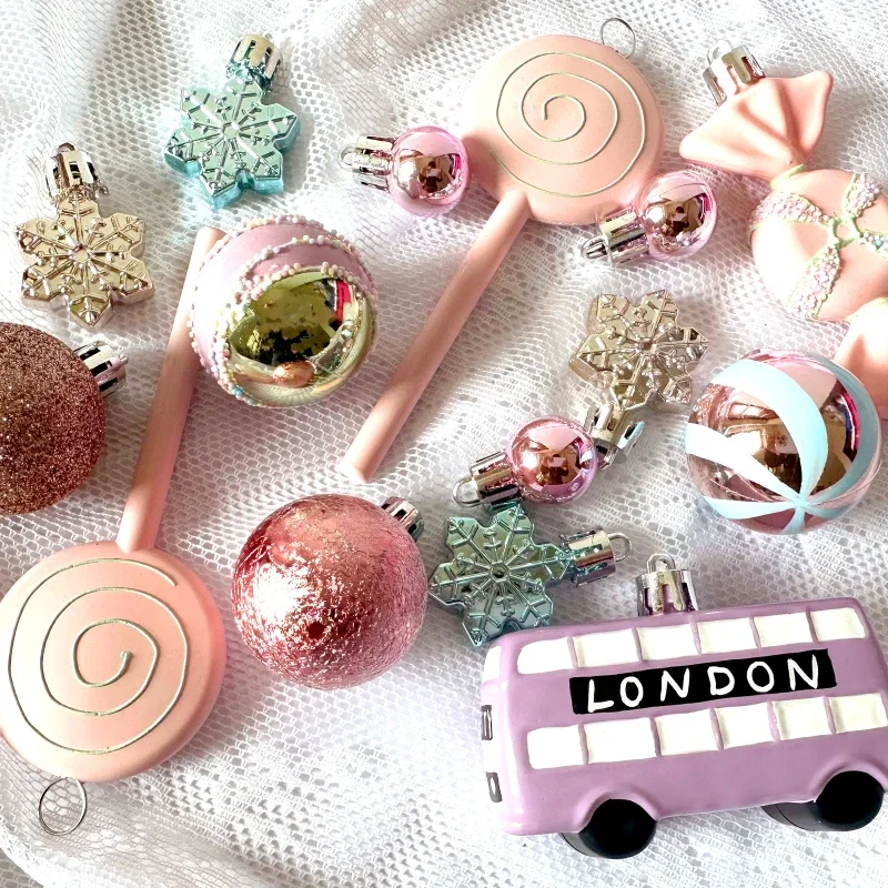34/58/80pcs Pink Christmas Ball Ornaments Candy Box Plastic Painted Christmas Tree Party Decoration Christmas Spheres Pendant view 2