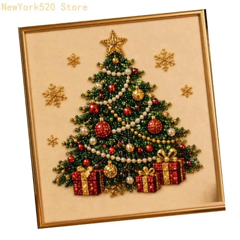 Holiday Beaded Canvas Activity Set with Guided Pattern Sheet, Placement Pen and Tray for Calm Indoor Display Use Daily N84C