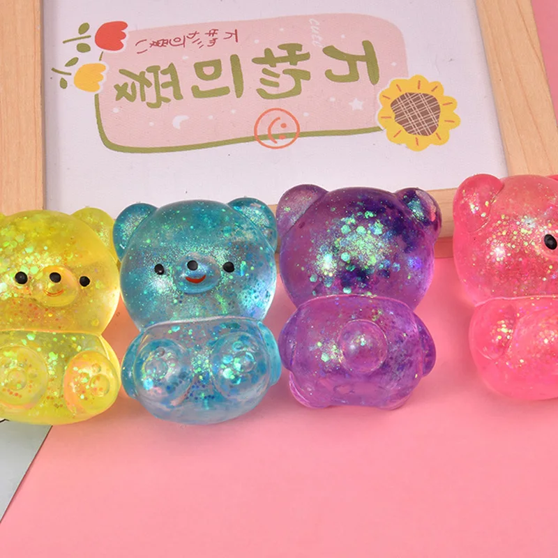Glitter Gummy Bear Squishy Fidget Toy Cute Anti Stress Squeeze Splat Toy Soft Decompression Vent Toy for Kids Adults
