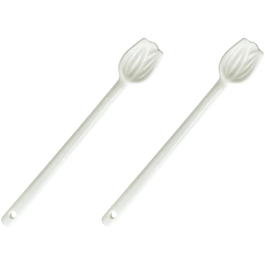 

2Pcs Small Ceramic Soup Spoons Practical Comfortable Handle for Porridge Dessert Tea Stirring Coffee Scoop Ceramic Spoon
