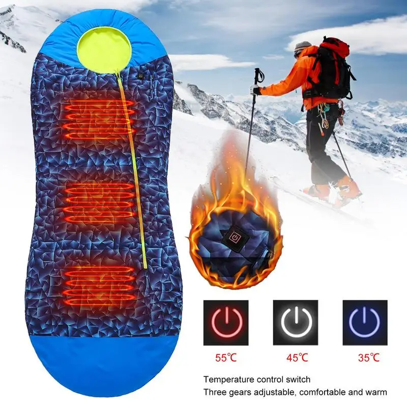 Camping Electric Heating Sleeping Bag 4 Zone Heating Sleeping Bags 3 Gear Adjustable O-shaped Hood Sleeping Pad For Camping