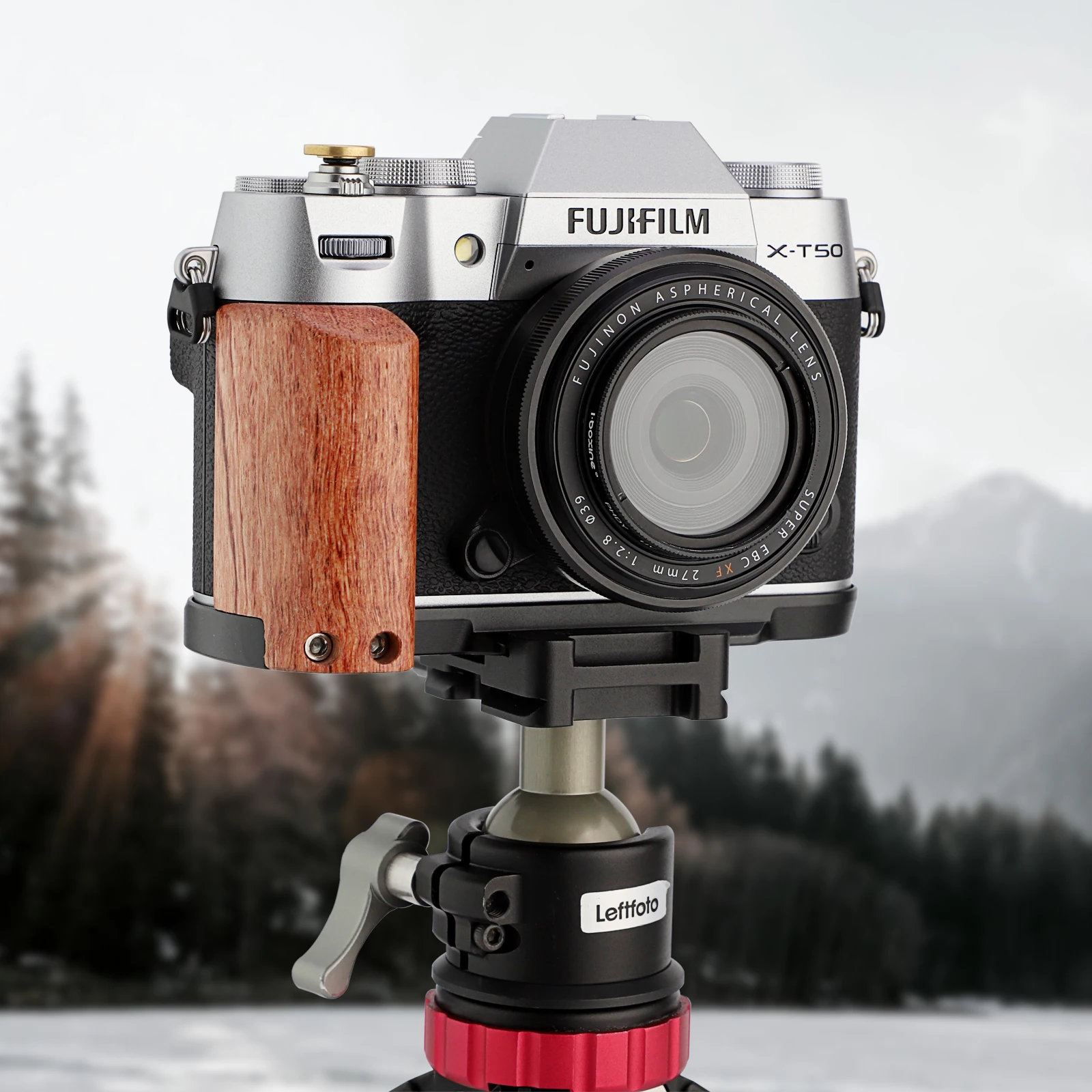 LEFTFOTO X-T50 Retro Handgrip L-Shape Bracket Handle with Wooden Grip for Fujifilm X-T50 Camera,with Shutter Button,Black