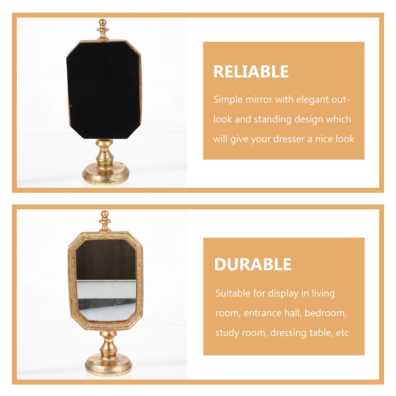 Elegant Desktop Mirror Retro Design Fashion Look Durable Material Suitable for Living Room Bedroom Desktop Mirror