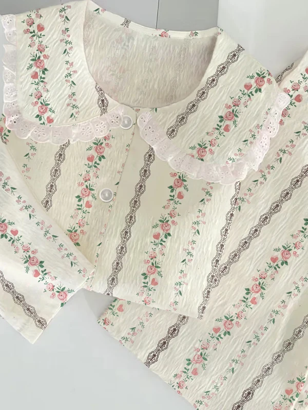 Cloud Cotton Long Sleeve Long Pants Sleepwear Set for Women Casual Home Clothes  Flower Vine Design Spring Autumn