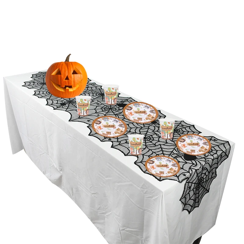 Halloween Lace Spider Web Tablecloths Black Skull Spider Web Fireplace Curtain Mantel Scarf Event Home Party Table Decorations
