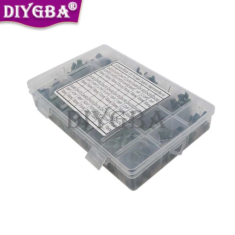 660PCS/LOT 24Value Capacitor Kit 100V 2A221J To 2A474J Polyester Film Capacitor Assorted Kit 0.47nF 0.68nF 1nF 2.2nF Capacitors