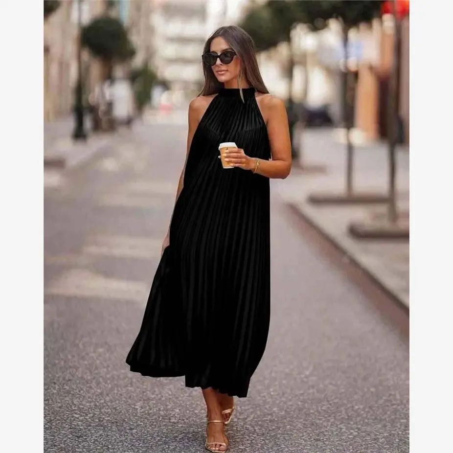 Femmes Svel bicolore rue Sle a-ligne Dr décontracté adual coloration taille ample polies T-shirt tissu jupe Midi