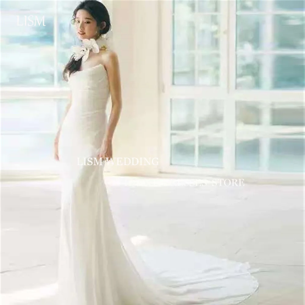 

LISM Fairy Mermaid Wedding Dresses Korea Photo Shoot Strapless Soft Tulle Garden Country Bride Gowns Customized Elegant