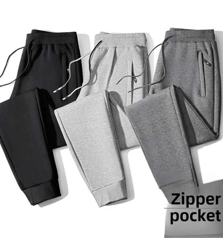 Men's Casual Straight Leg Pants Spring Autumn Loose Fit Fce Lined Bla ey Versatile Winter Trendy Brand Sweatpants