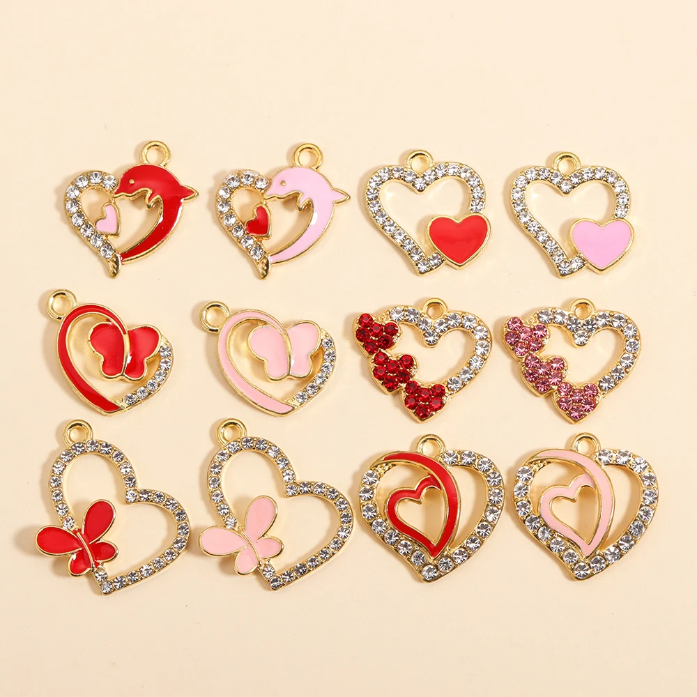 

10 шт. красные подвески в форме сердца, ювелирные аксессуары на день Святого Валентина для DIY, красивые серьги-подвески ручной работы, ожерелье, орнамент