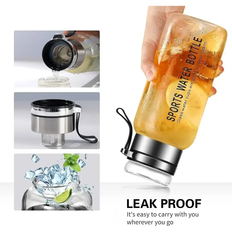 

2L Large Capacity Glass Water Bottle Transparent Milk Juice Cup for Tour Outdoor Sports and Travel Leak Glass Bottle