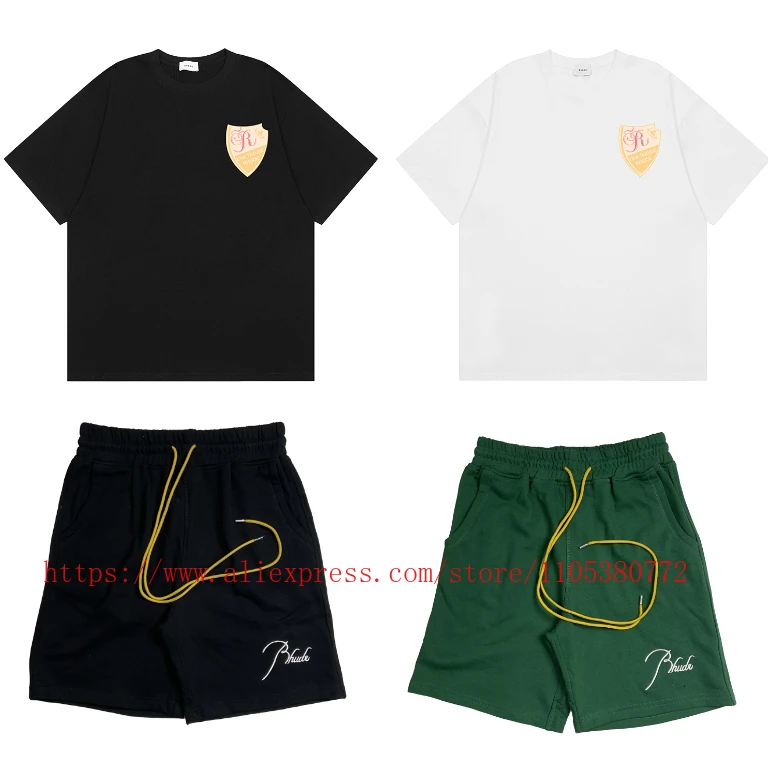 New RHUDE Men's Shorts Embroidered Logo Drawstring Elastic Waist Casual Sports Shorts High Quality Fast Delivery