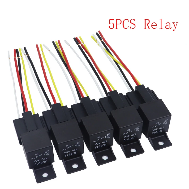 5PCS 12V 24V 40A Waterproof Automotive Relay 4pin 5pin Car Relay With Black Red Copper Terminal Auto Relay With Relay Socket